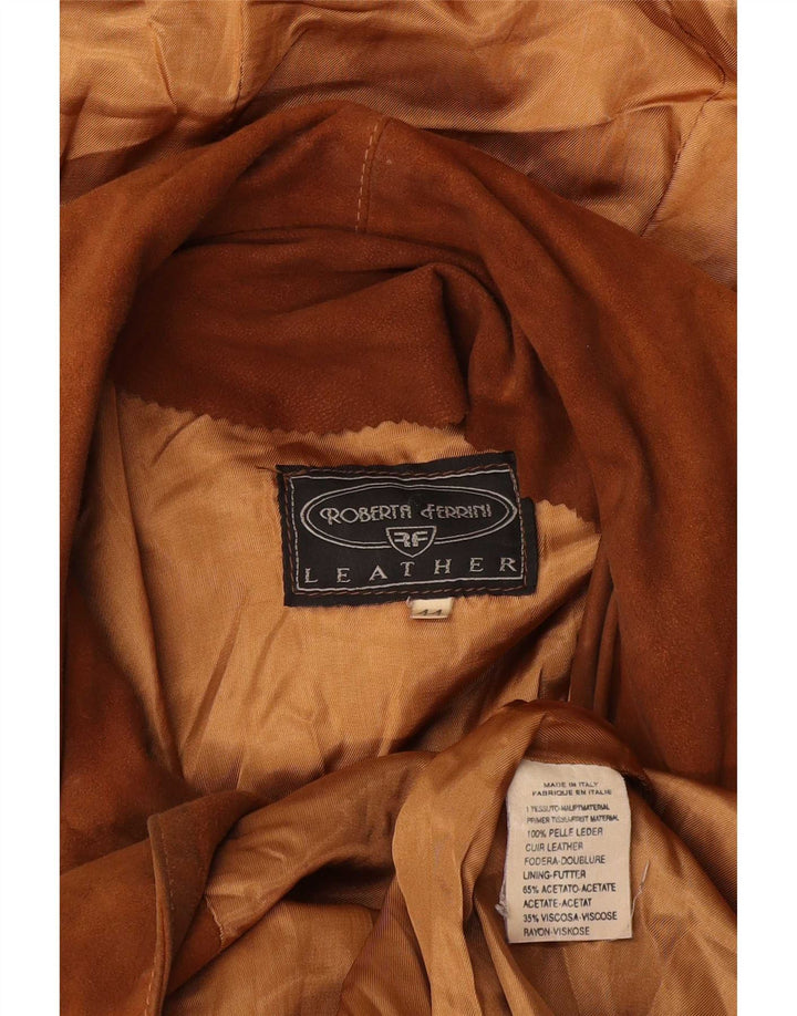 Roberta Ferrini Dame Hætte Ruskind Overfrakke IT 44 Medium Brun Læder