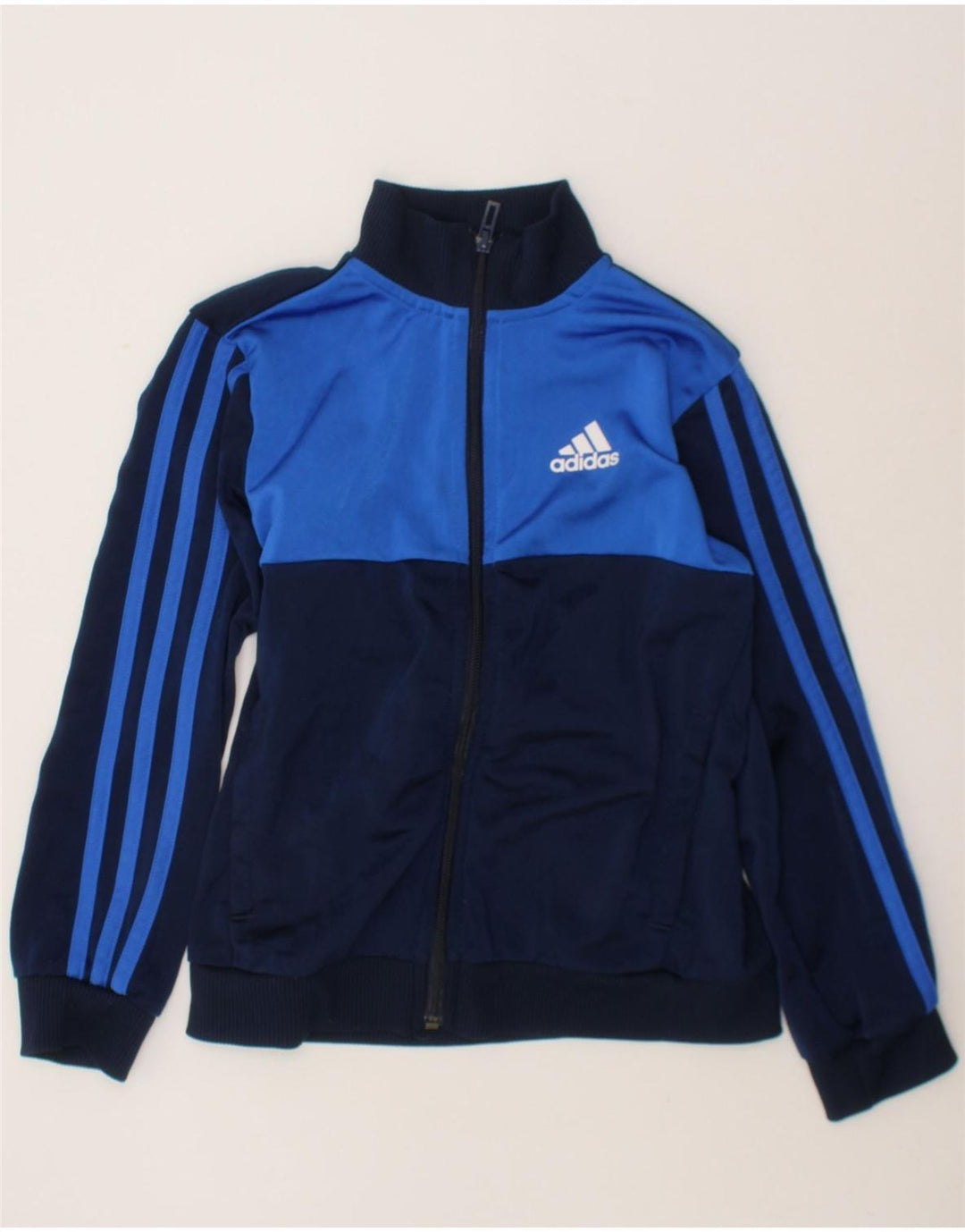 ADIDAS Boys Tracksuit Top Jacket 7-8 Years Blue Colourblock Polyester Vintage Adidas and Second-Hand Adidas from Messina Hembry 