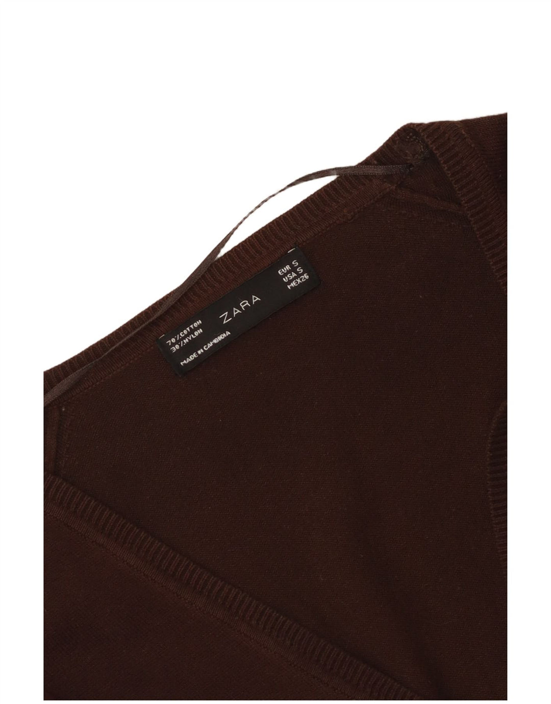 Zara Dame Cardigan Sweater UK 10 Lille Brun Bomuld