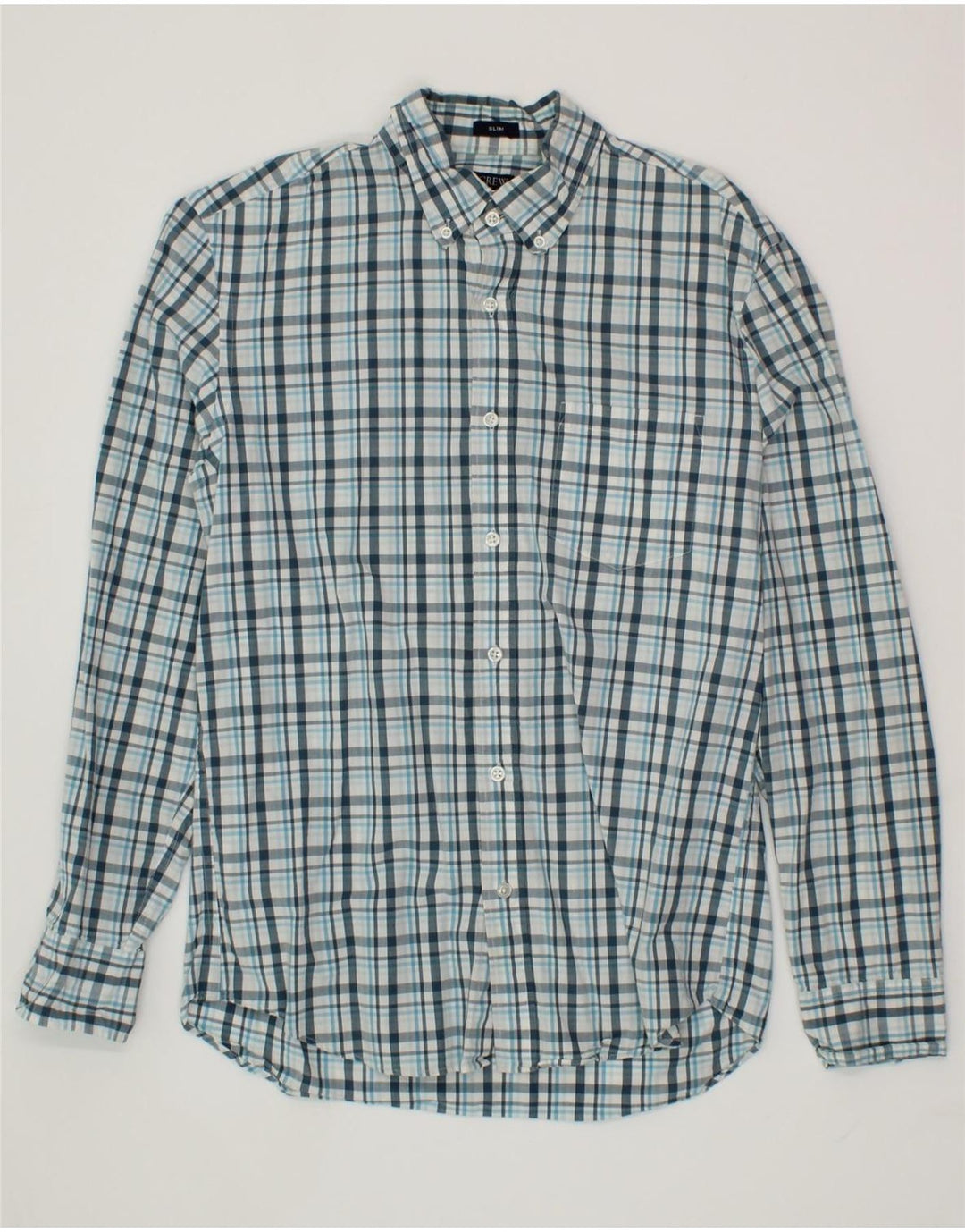 J. CREW Mens Flex Slim Shirt Medium Blue Check Cotton Vintage J. Crew and Second-Hand J. Crew from Messina Hembry 