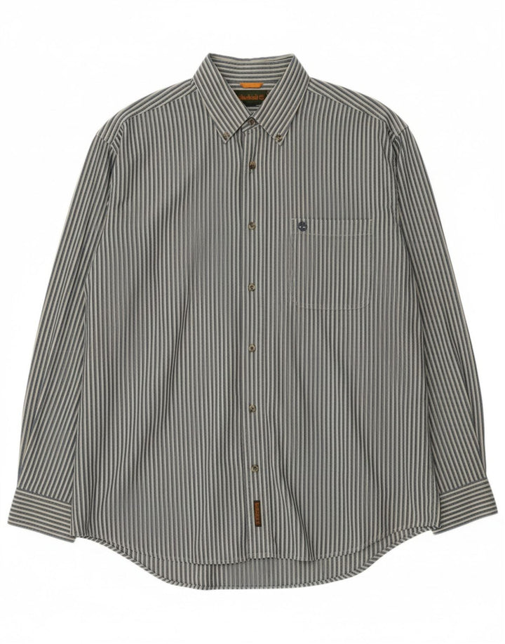 TIMBERLAND Mens Shirt Large Navy Blue Pinstripe Cotton