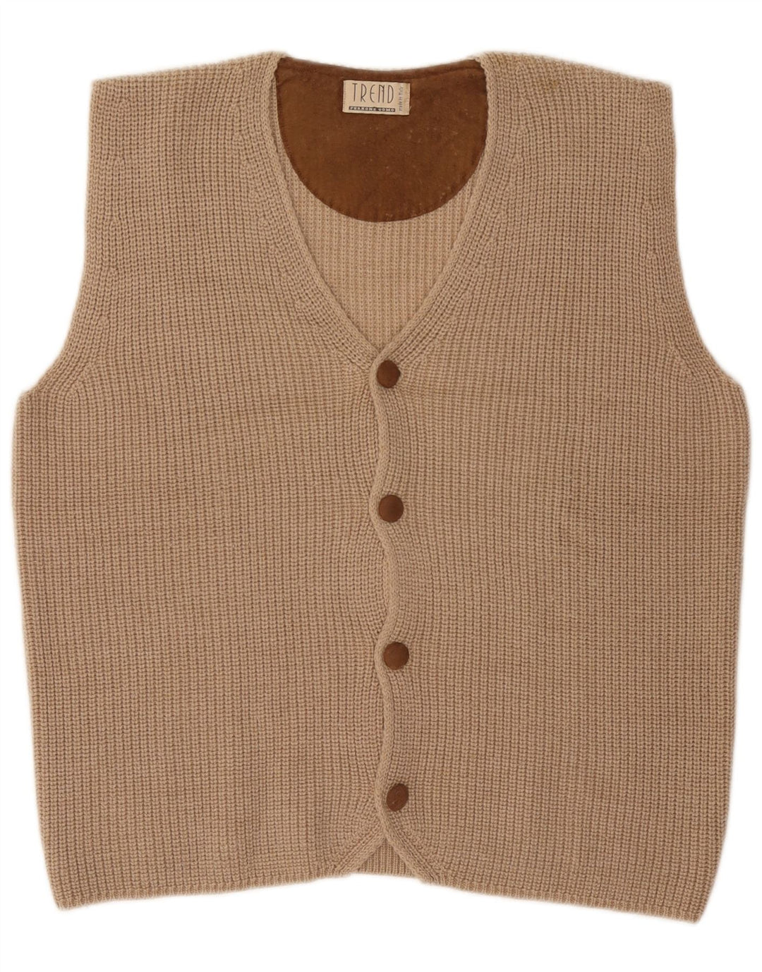 Ferrone Herre Ærmeløs Cardigan Sweater Stor Beige Uld