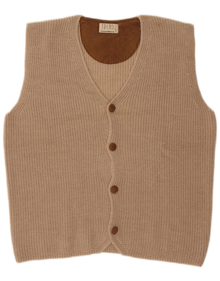 Ferrone Herre Ærmeløs Cardigan Sweater Stor Beige Uld