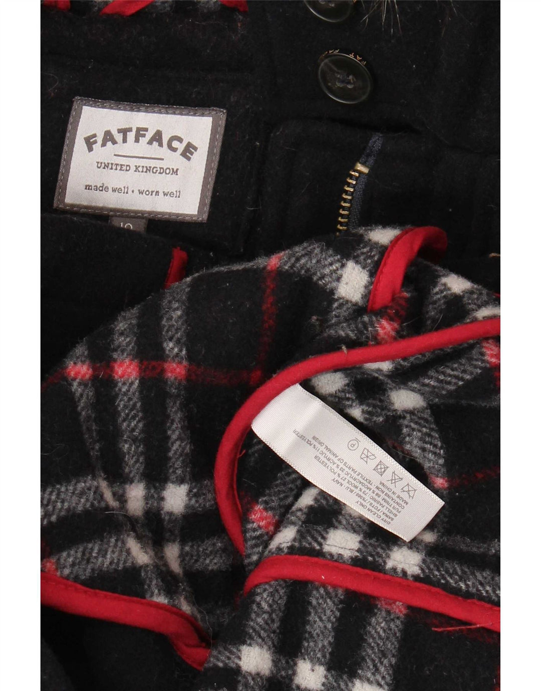 Fat Face Dame Hætte Duffle Jacket UK 10 Small Navy Blue Wool