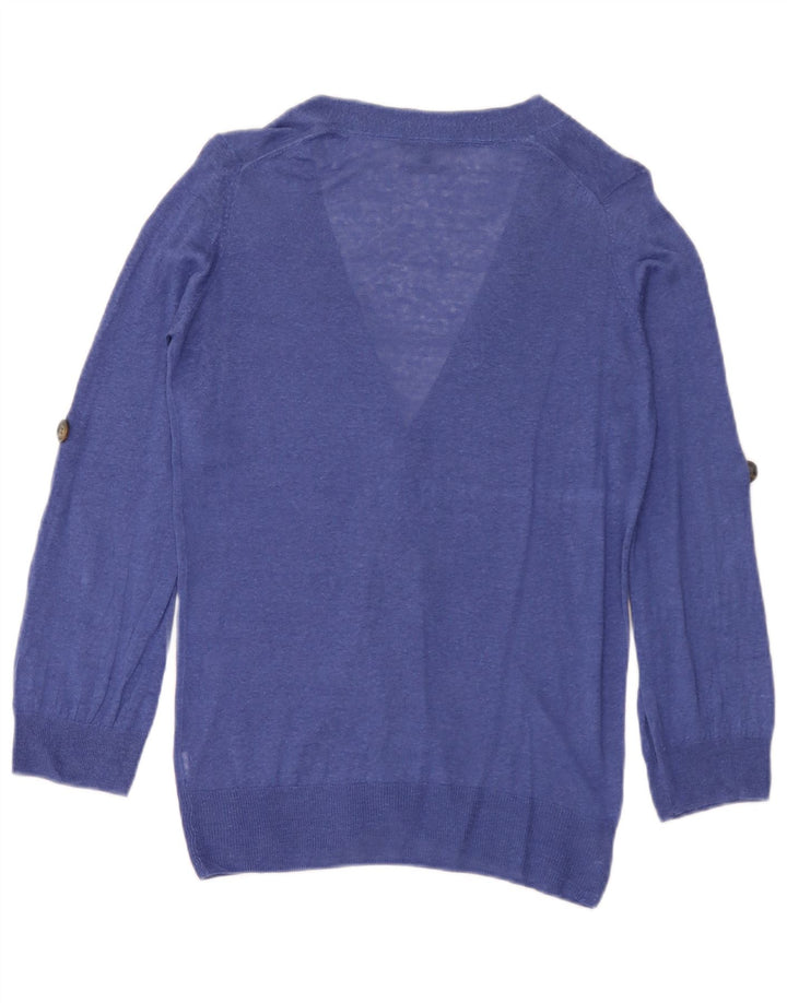 Massimo Dutti Dame Cardigan Sweater UK 12 Medium Blue Linen