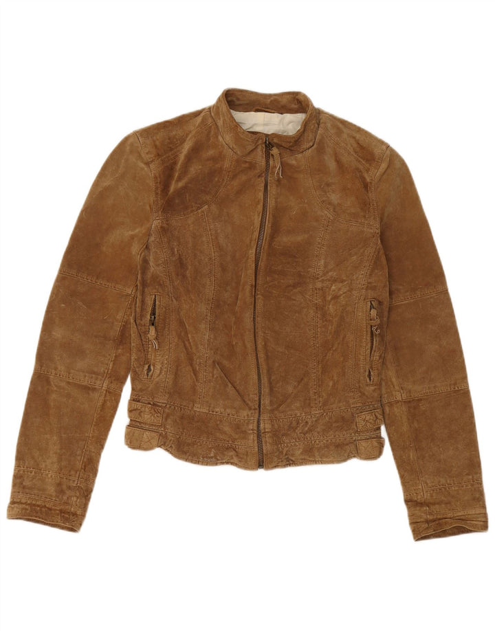 Zara Dame Crop Ruskindsjakke UK 12 Medium Beige Læder