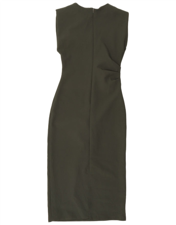 Zara Kvinders Ærmeløs Skede Kjole UK 12 Medium Khaki Polyester