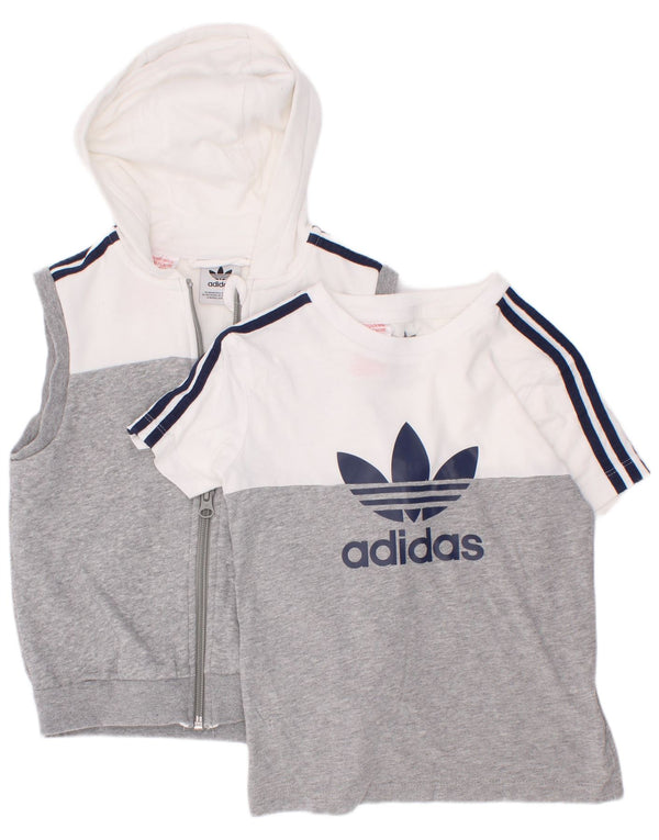 Adidas drenge grafisk hættesæt 2-delt sæt 3-4 år grå farveblok bomuld