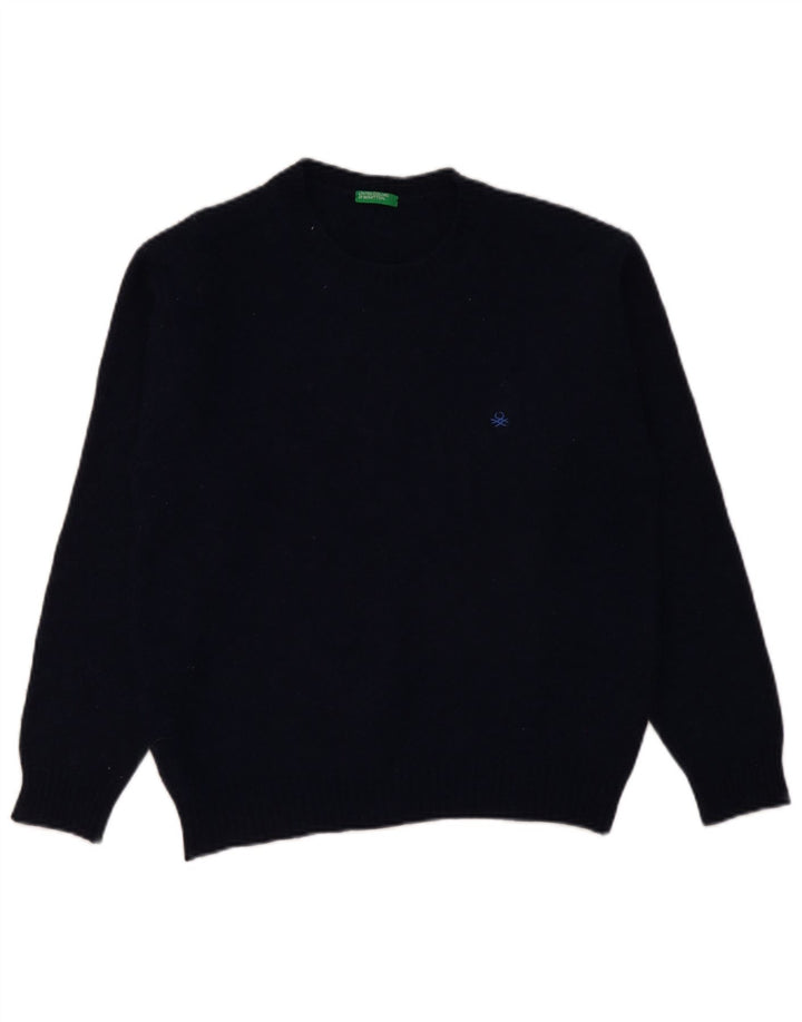 BENETTON Dame sweater med rund hals DK 16 Stor marineblå uld