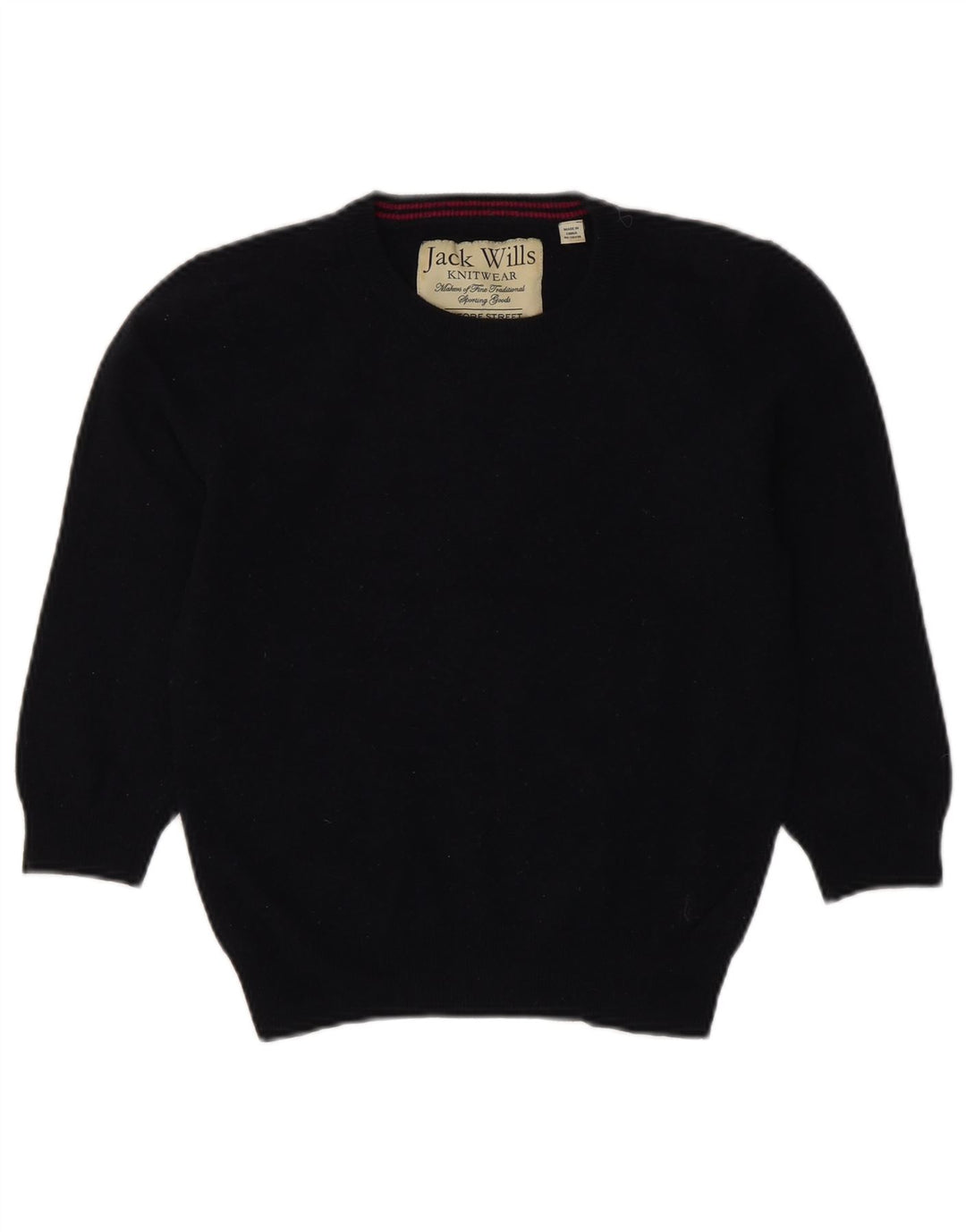 Jack Wills Womens Crop Crew Neck Jumper Sweater UK 12 Medium Navy Blue