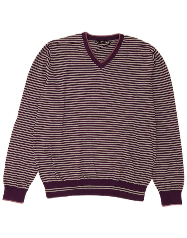 Massimo Dutti Herre V-hals sweater Stor lilla stribet bomuld