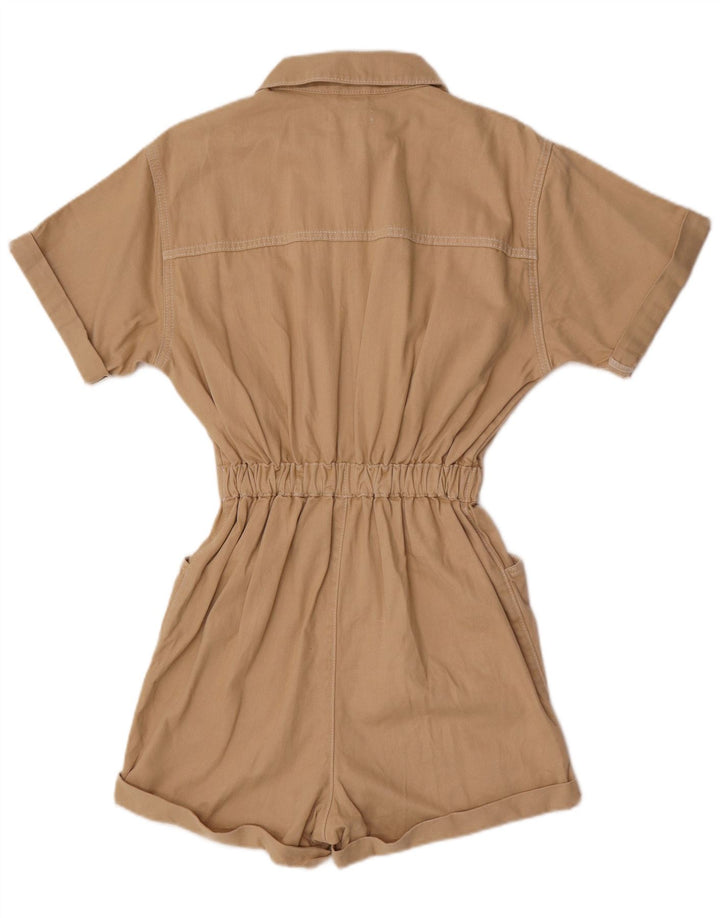 Topshop Dame Kortærmet Playsuit UK 8 Small Beige Bomuld