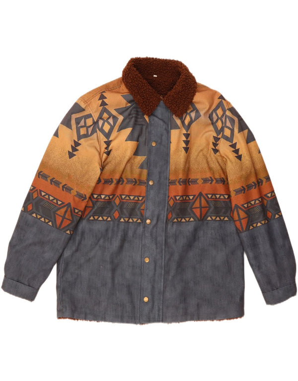 Vintage Herre Sherpa Windbreaker Jacket UK 40 Large Blue Geometric