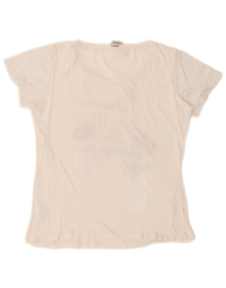 Champion Dame Grafisk T-Shirt Top UK 14 Medium Hvid Bomuld
