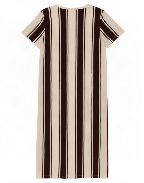 Zara Womens Trafaluc T-Shirt Dress UK 10 Small Brown Striped Cotton