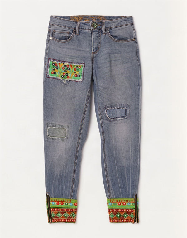 Desigual Womens Joggers Tapered Jeans W24 L27 Blue Patchwork
