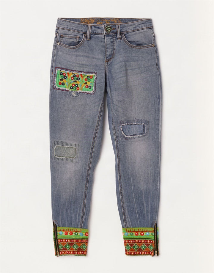 Desigual dame joggers tilspidsede jeans W24 L27 blå patchwork