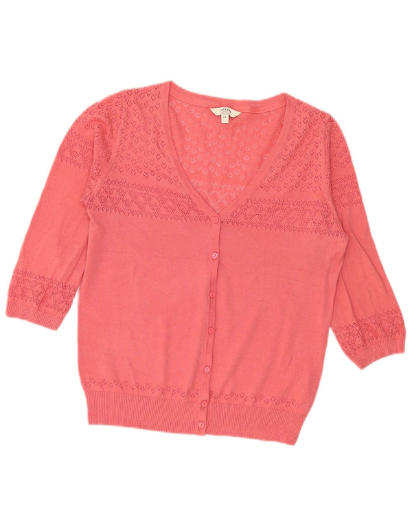 Fat Face Dame 3/4-ærmet cardigantrøje UK 14 Medium Pink Bomuld
