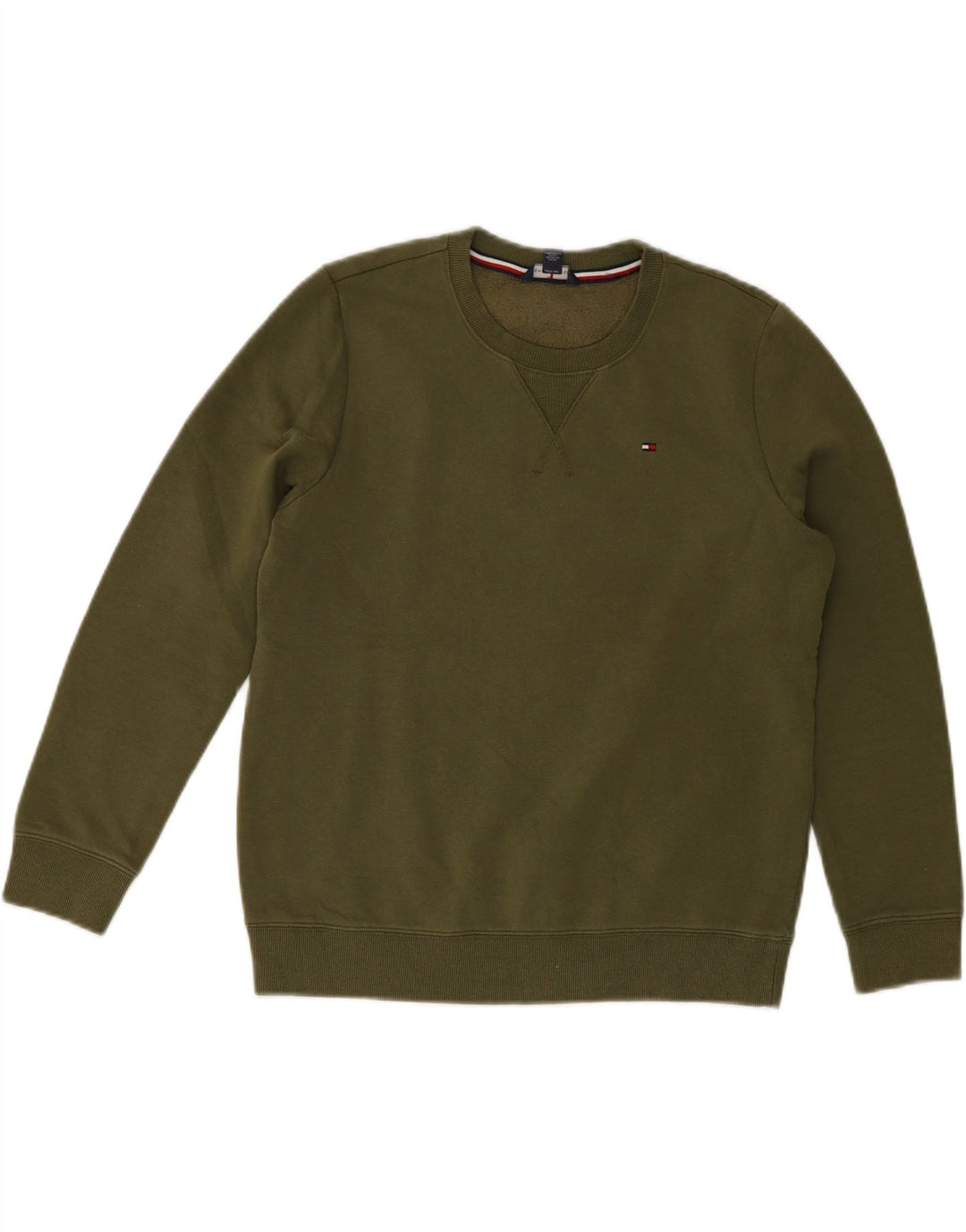 TOMMY HILFIGER Womens Sweatshirt Jumper UK 14 Medium Khaki Cotton Vintage Tommy Hilfiger and Second-Hand Tommy Hilfiger from Messina Hembry 