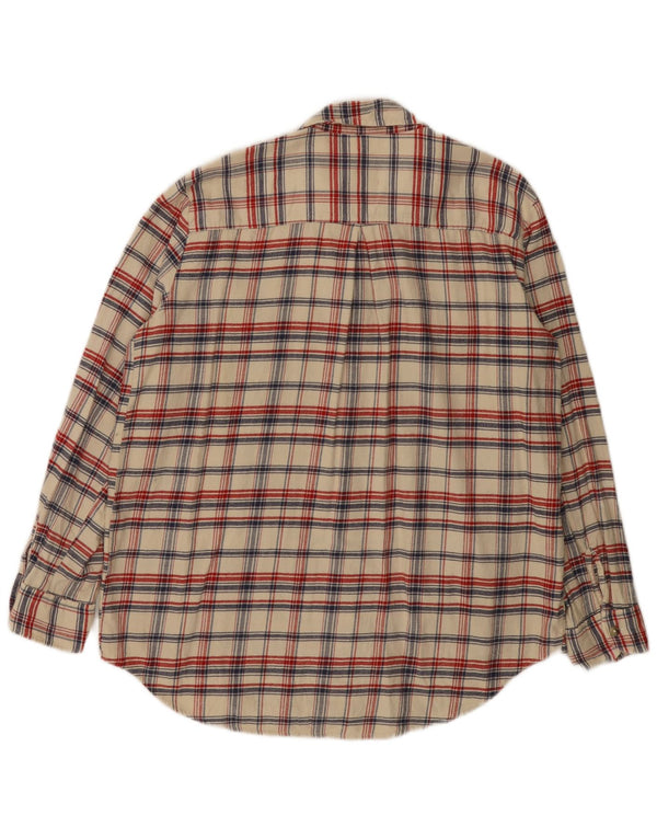 Benetton Womens Flannel Shirt UK 16 Large Off White Plaid Cotton
