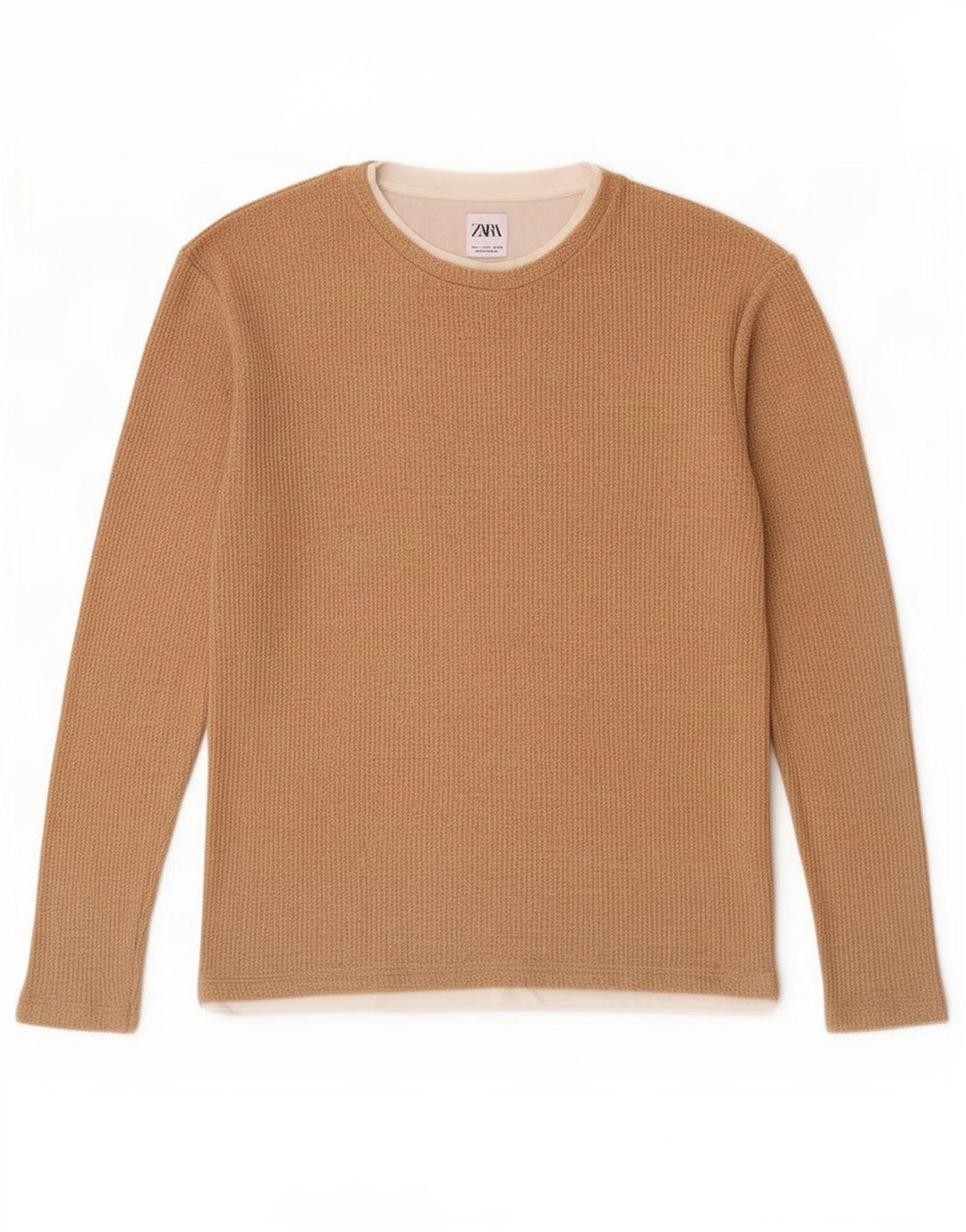 Zara Herre Top Langærmet Lille Beige Bomuld