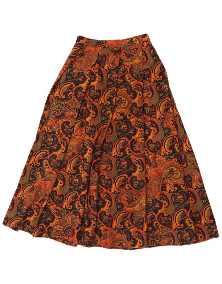 Vintage Kvinders Flared Nederdel W26 Lille Brun Paisley
