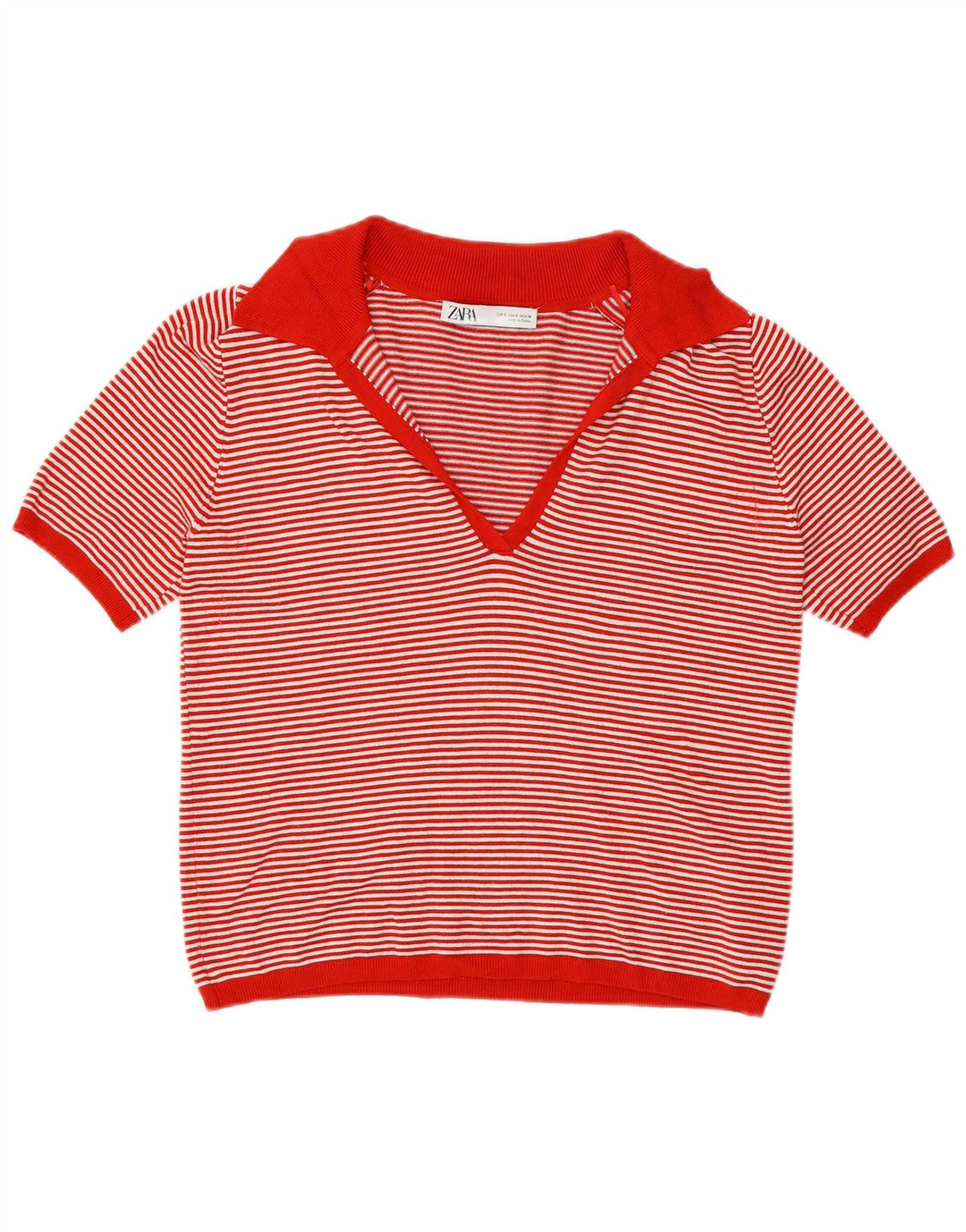 Zara Dame Polo Shirt UK 10 Lille rødstribet viskose