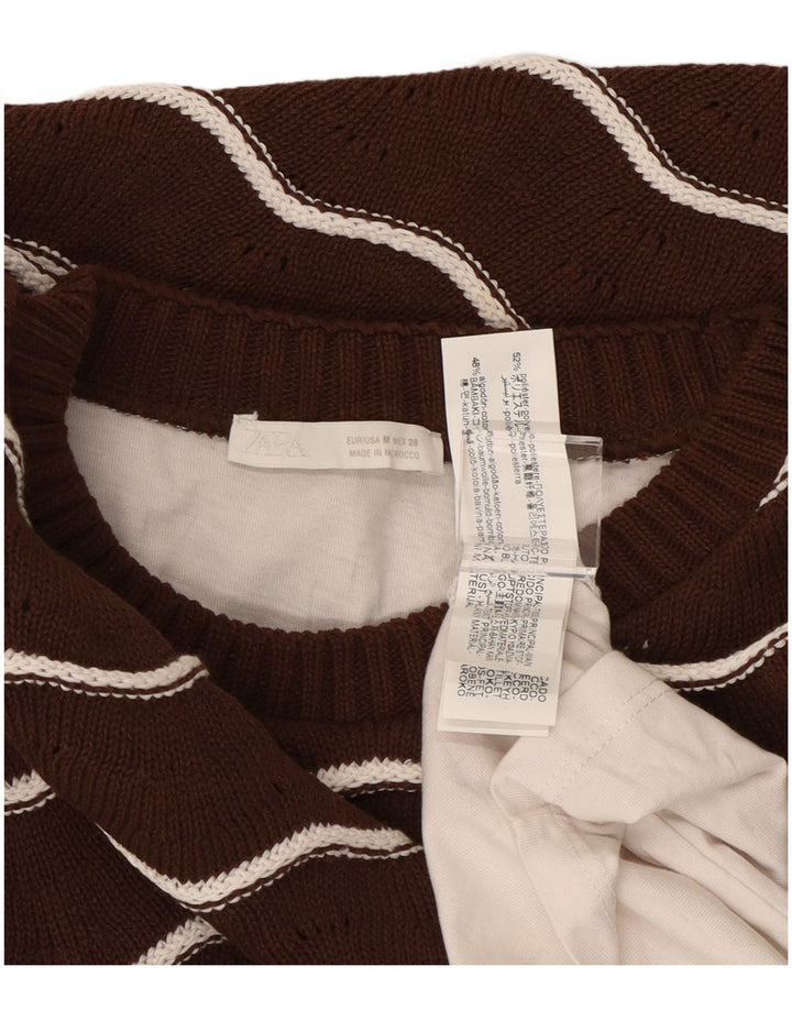 ZARA sweater med rund hals til kvinder UK 14 Mellem brun stribet