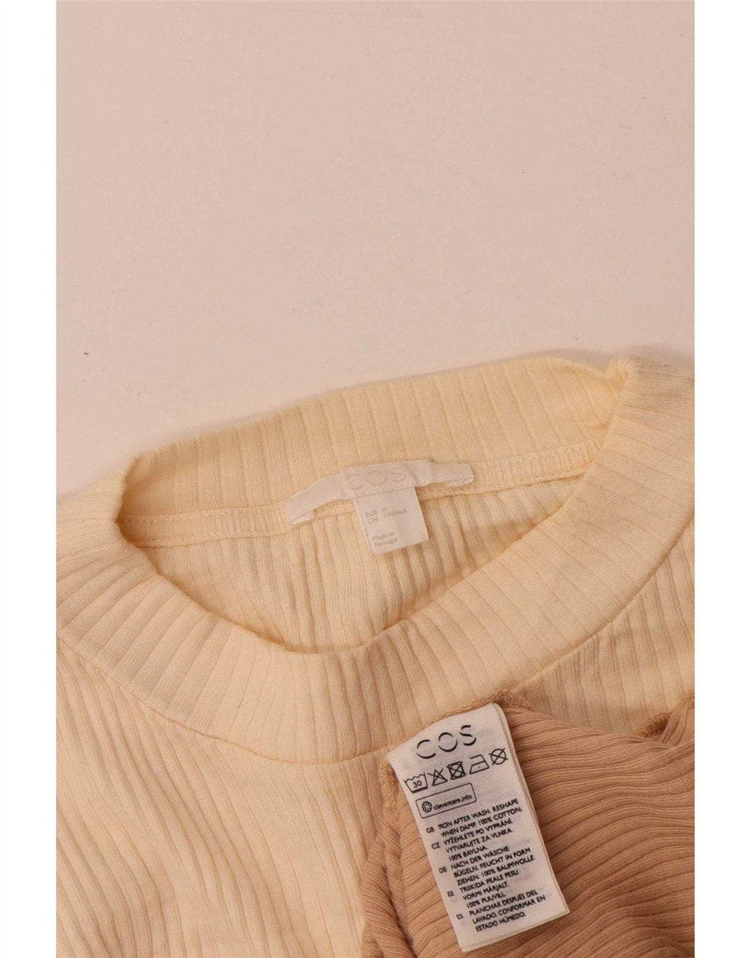 Cos Dame Top Langærmet UK 12 Medium Beige Colourblock Bomuld