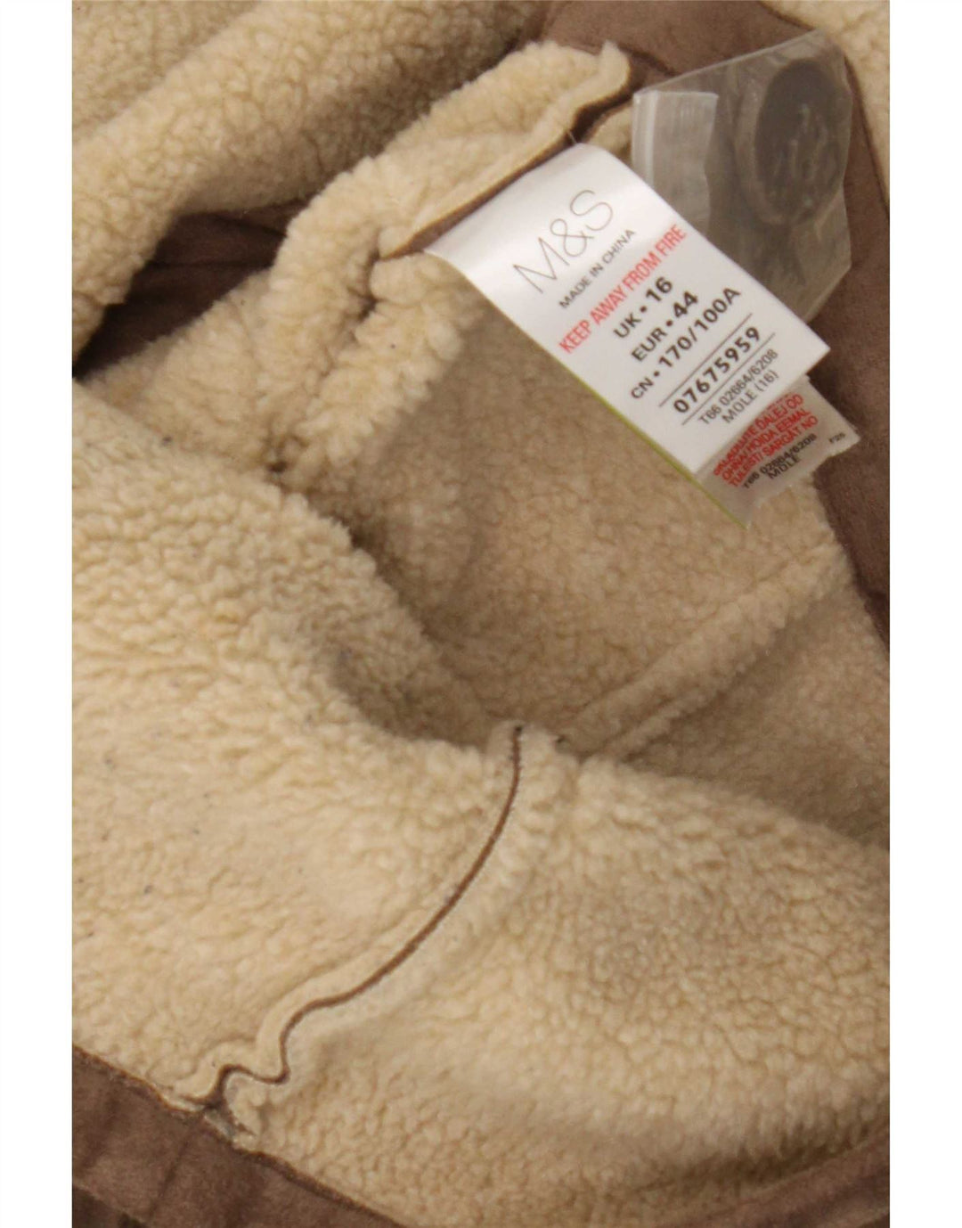 Marks & Spencer Sherpajakke til kvinder UK 16 Stor brun polyester