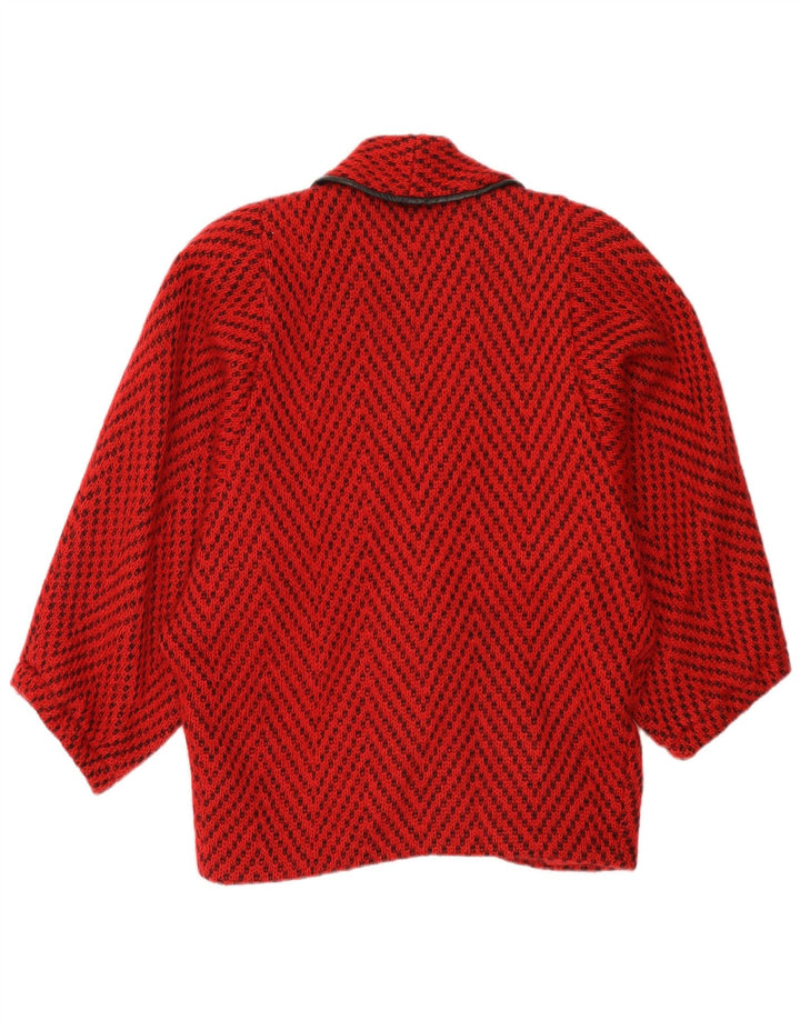 Vintage Dame Strik Batwing Jacket UK 14 Large Red Chevron
