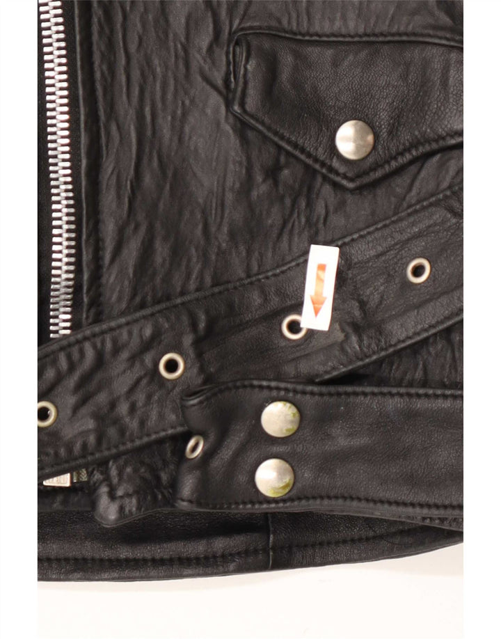 Vintage Herre Læder Biker Jacket UK 38 Medium Sort