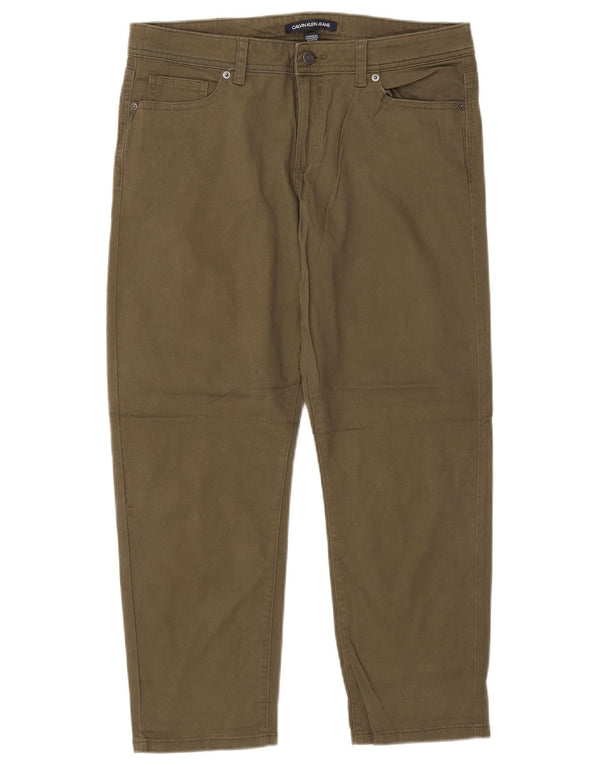 CALVIN KLEIN koniske cropped bukser til kvinder US 12 Large W34 L26 Khaki