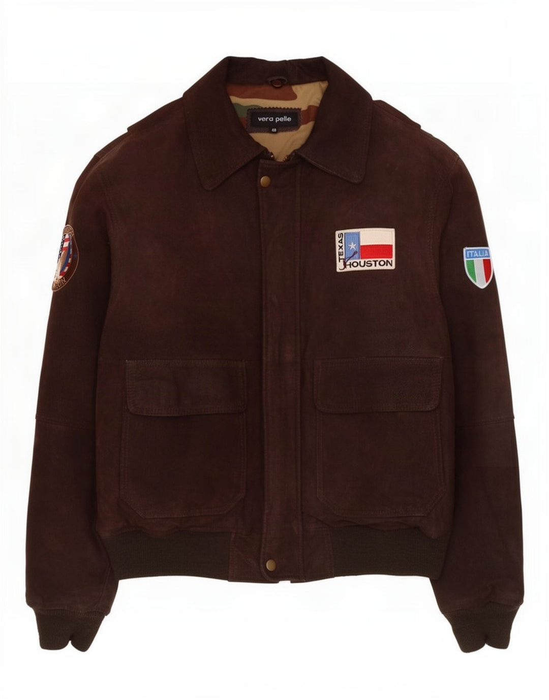 Vintage Herre grafisk læderjakke IT 48 Medium Brun