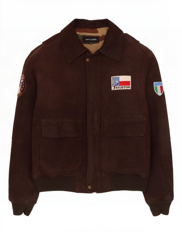 Vintage Herre grafisk læderjakke IT 48 Medium Brun