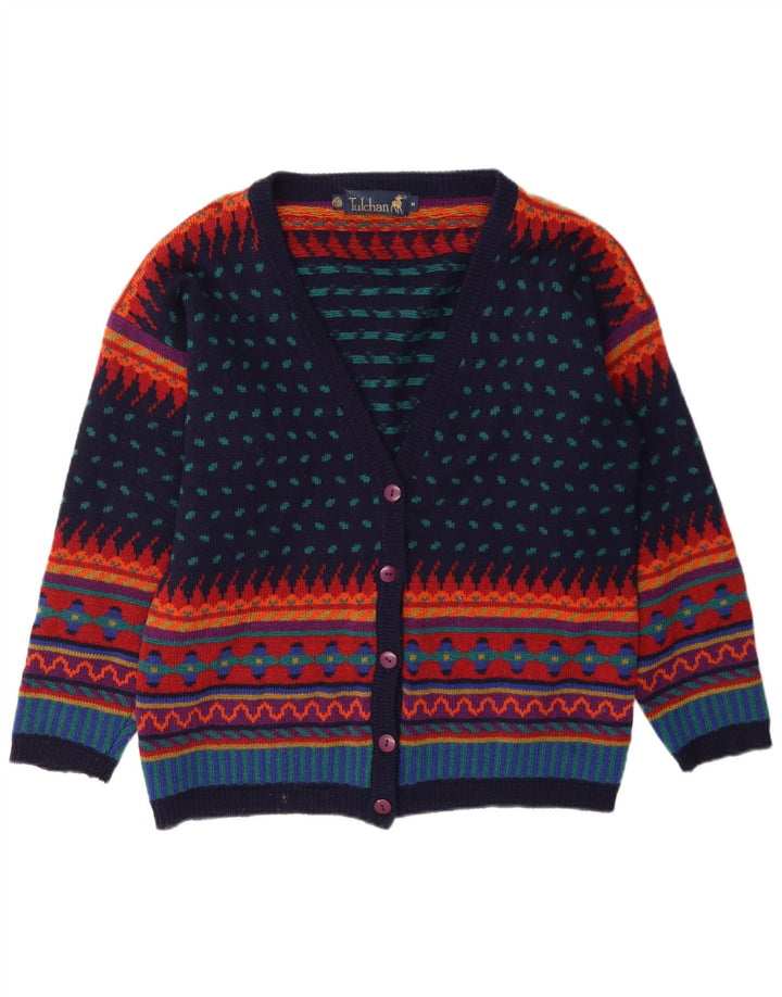 Tulchan Dame Cardigan Sweater UK 14 Medium Flerfarvet geometrisk uld