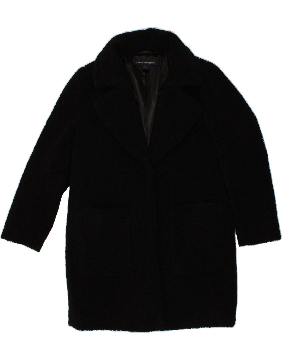 FRENCH CONNECTION Womens Fleece Overcoat UK 14 Medium Black Polyester Vintage French Connection and Second-Hand French Connection from Messina Hembry 