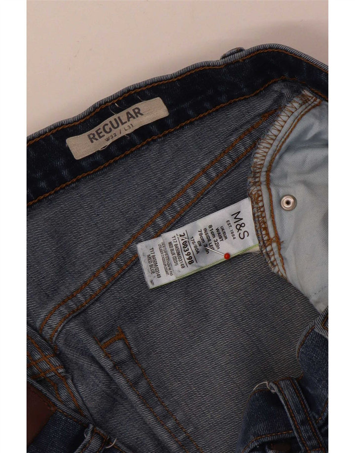 Marks & Spencer Herre Distressed Regular Straight Jeans W32 L31 Blue Cotton