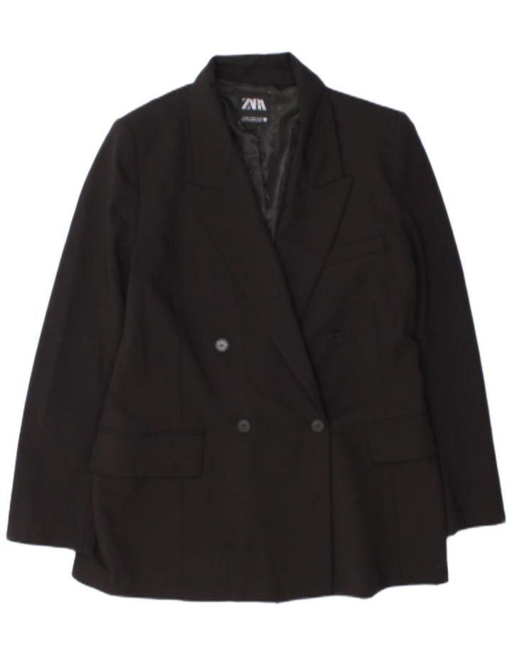 Zara Dame Dobbeltradet Blazer Jacket UK 18 XL Sort Polyester