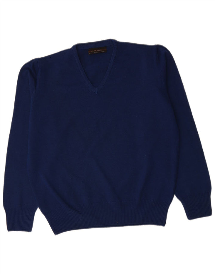 ZARA Mens V-Neck Jumper Sweater Large Navy Blue
