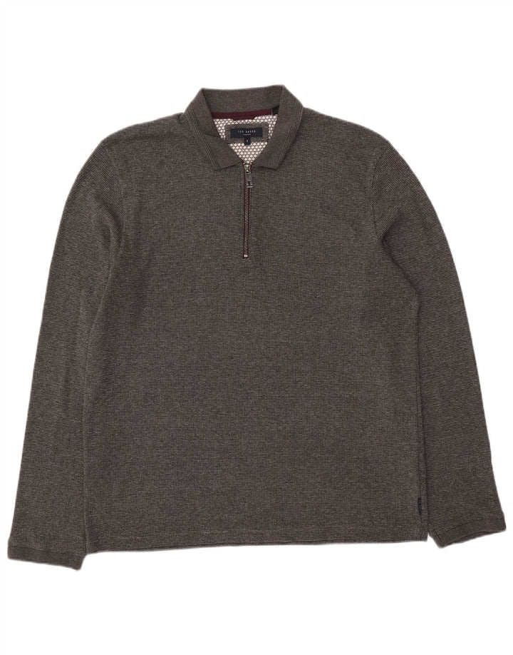 Ted Baker Langærmet Polo Shirt til mænd Størrelse 5 XL Grå Flecked Polyester