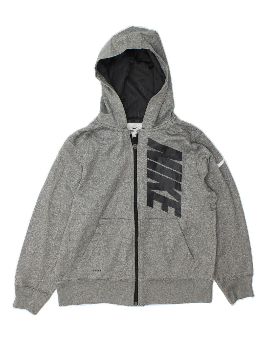 NIKE Boys Dri Fit Graphic Zip Hoodie Sweater 10-11 Years Medium Grey Vintage Nike and Second-Hand Nike from Messina Hembry 