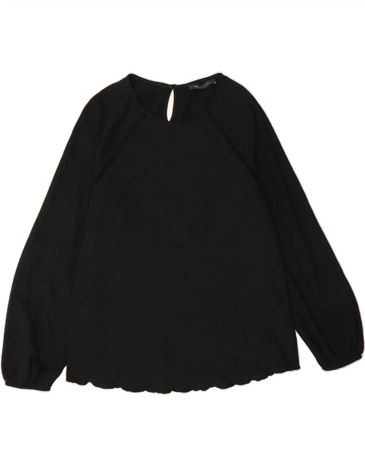 MARKS & SPENCER Womens Long Sleeve Blouse Top UK 10 Small  Black Polyester Vintage Marks & Spencer and Second-Hand Marks & Spencer from Messina Hembry 