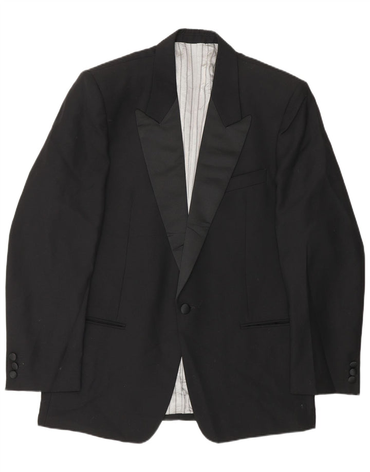 Vintage Herre 1 Knap Blazer Jakke IT 48 Medium Sort Uld