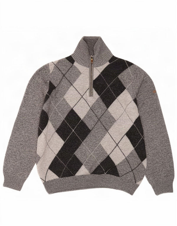 Navigare Herre Zip Neck Sweater Sweater Large Grå Argyle/Diamond Merino Wool