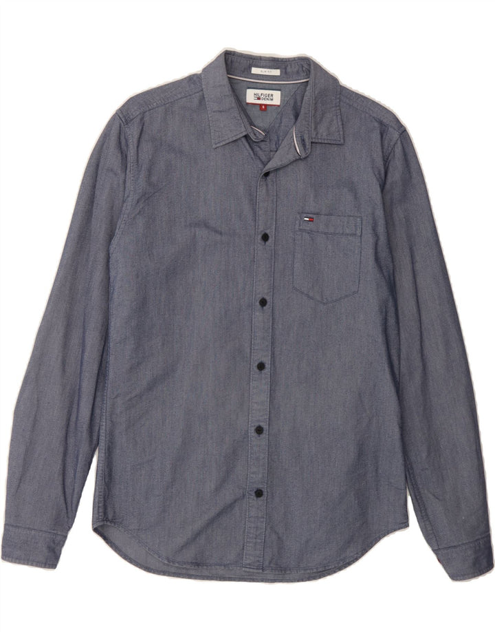 TOMMY HILFIGER Mens Slim Fit Shirt Small Navy Blue Cotton Vintage Tommy Hilfiger and Second-Hand Tommy Hilfiger from Messina Hembry 