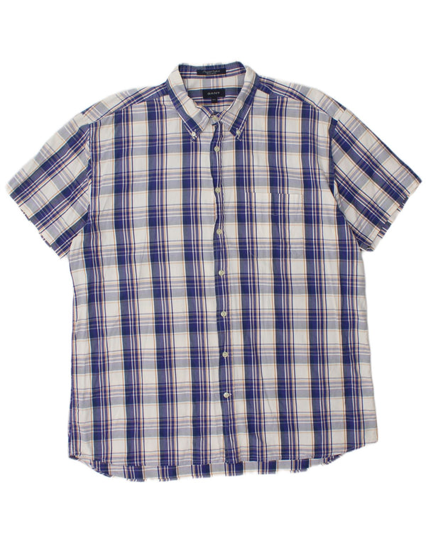 Gant kortærmet herreskjorte med normal pasform 2XL blå plaid bomuld