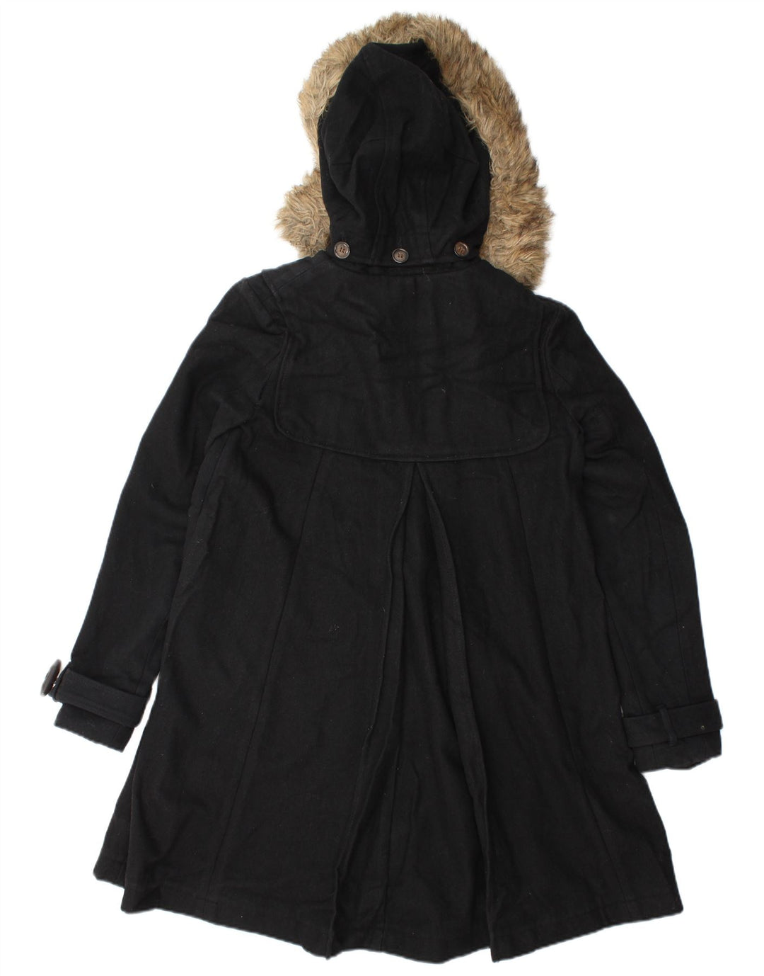 Vintage Dame Hooded Duffel Coat UK 10 Small Black Wool
