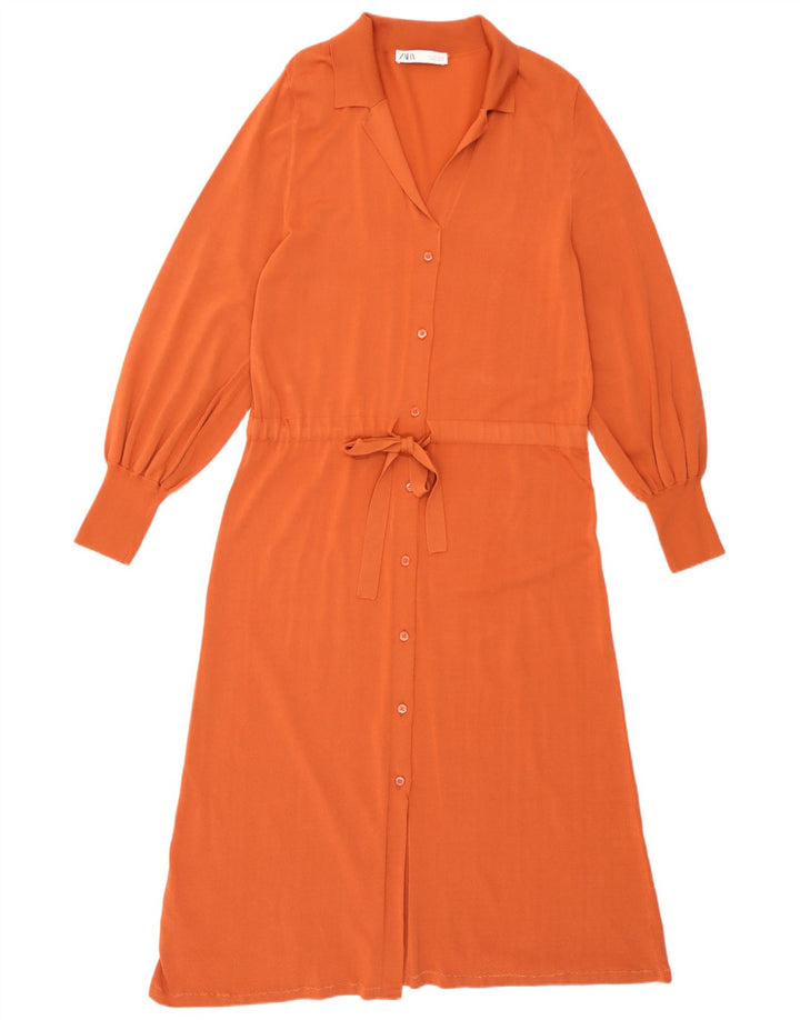 Zara Womens Longline Cardigan Sweater UK 14 Large Orange