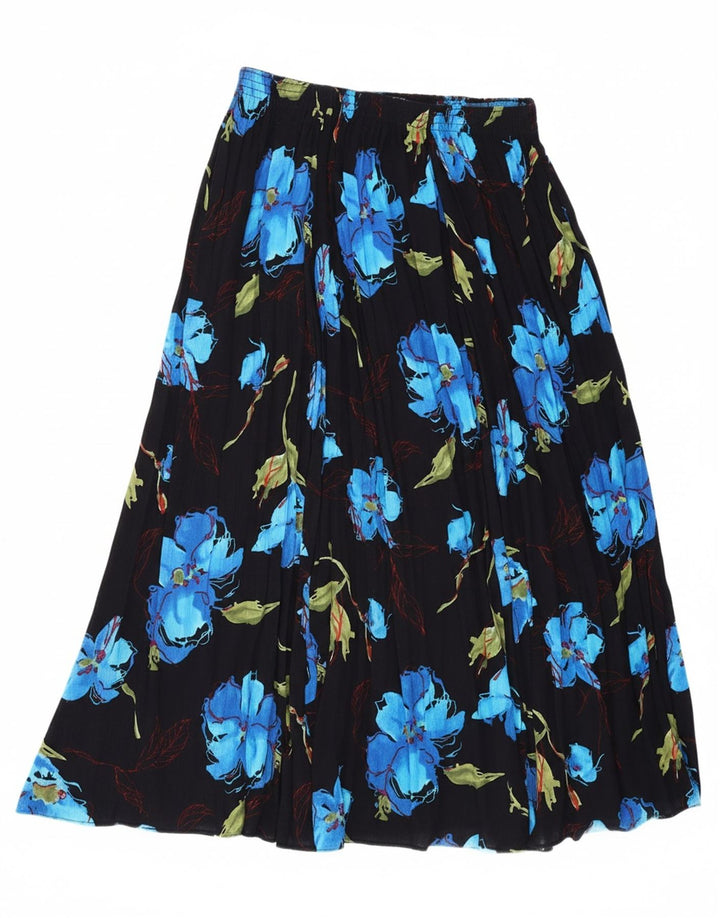 VINTAGE Womens Pleated A-Line Skirt W30 Medium Black Floral